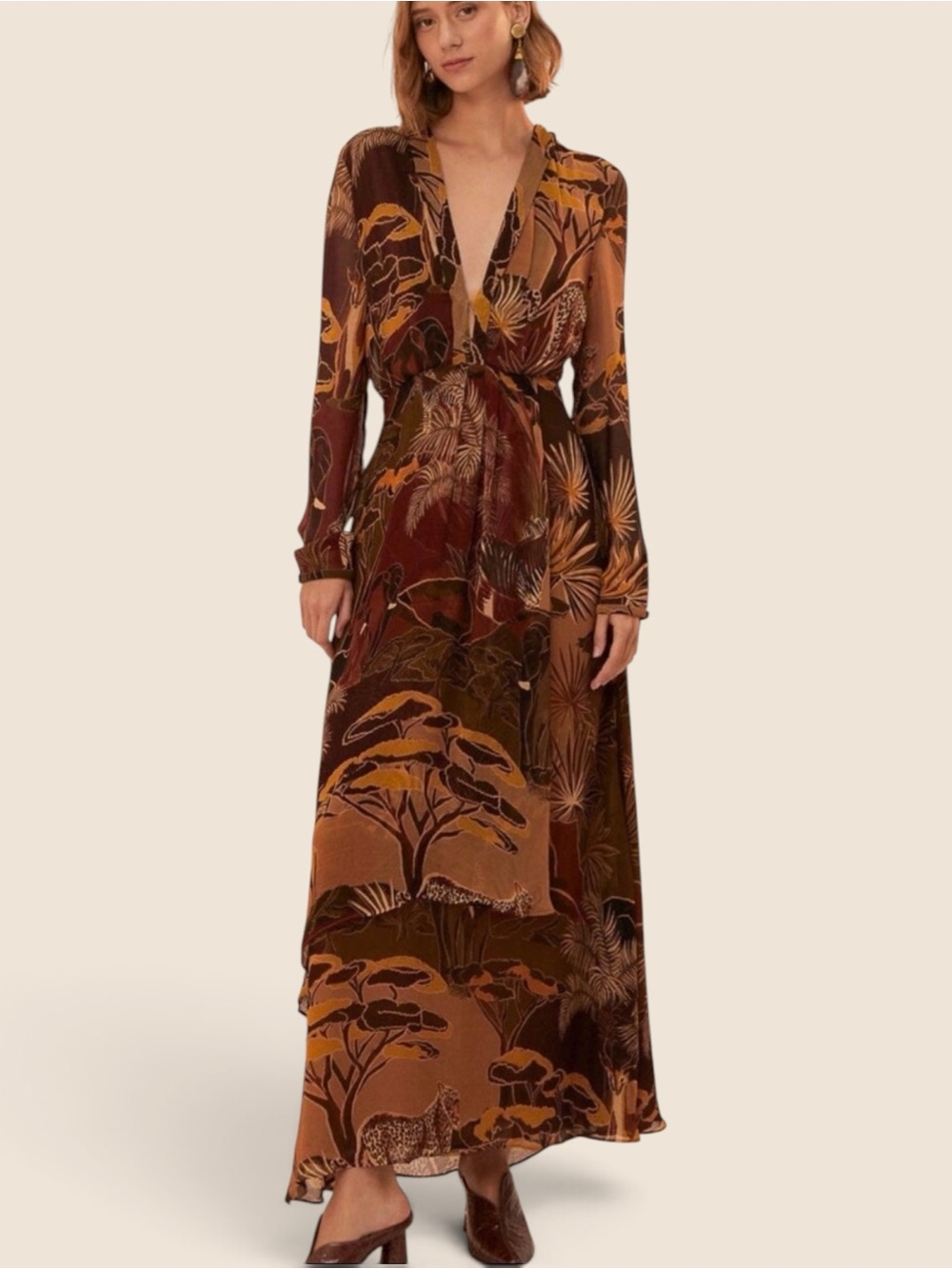 FARM Rio Caramel Savana Dream Maxi Dress Size Large New with Tags! Safari Chic